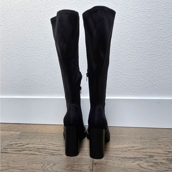 Charles David Gala Leather Tall Pointed Toe Lug Sole Block Heel Boot in Black - Picture 6 of 11